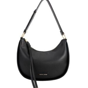 David Jones Black Modern Round Shoulder Bag Faux Leather Hobo Crossbody NWT